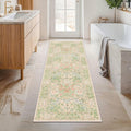 Hazo Haus Non-Slip Bathroom Runner Rug - Vintage Floral Design | Washable 24 x 72 Inch Beige Green Mat