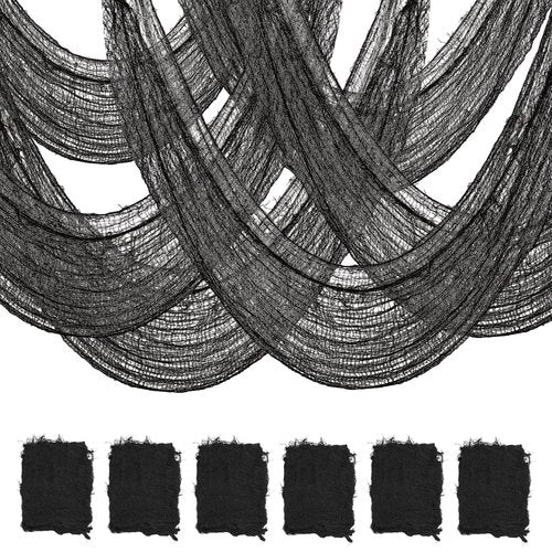 Yokodaza 6 Pack Black Halloween Creepy Cloth 30x72 Inch - Halloween Gauze Fabric Cheesecloth for Haunted House, Indoor Outdoor Yard Decor, Party Supplies