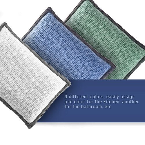 FAYINA 2-Sided Premium Microfiber Dish Sponge and Scrubber 3 Pack Variety - Heavy Duty Scouring Non-Scratch Multi-Surface