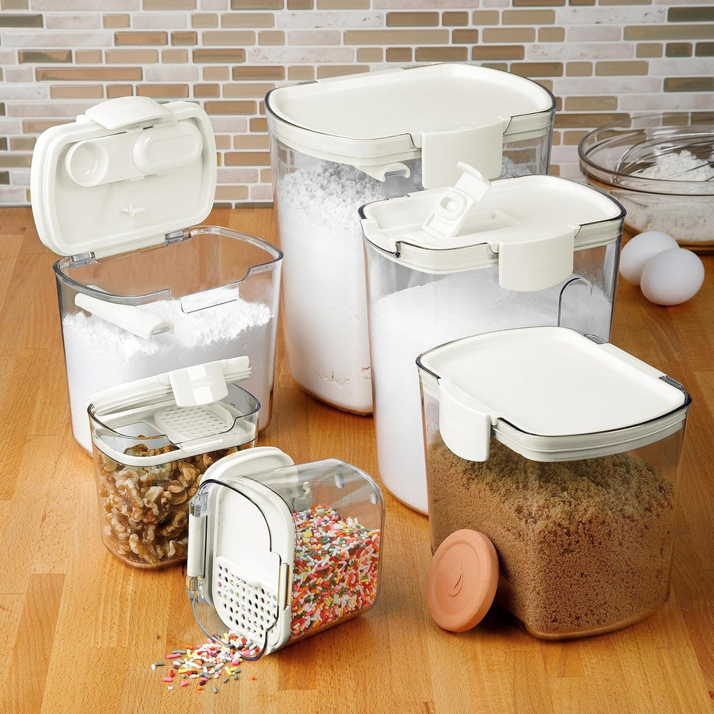 ProKeeper | Airtight Kitchen Storage Canister Set - Keeps Flour & Sugar Fresh | 6-Piece White Set