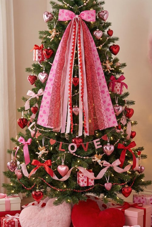 NUVCELKA Valentine's Day Wreath Sash for Door, Large Bow Decoration with Metal Clip, 9 Ribbon Swag for Wreath, Front Entry, Fireplace, Fence - Pink Red Love Heart Bow Valentine Decor