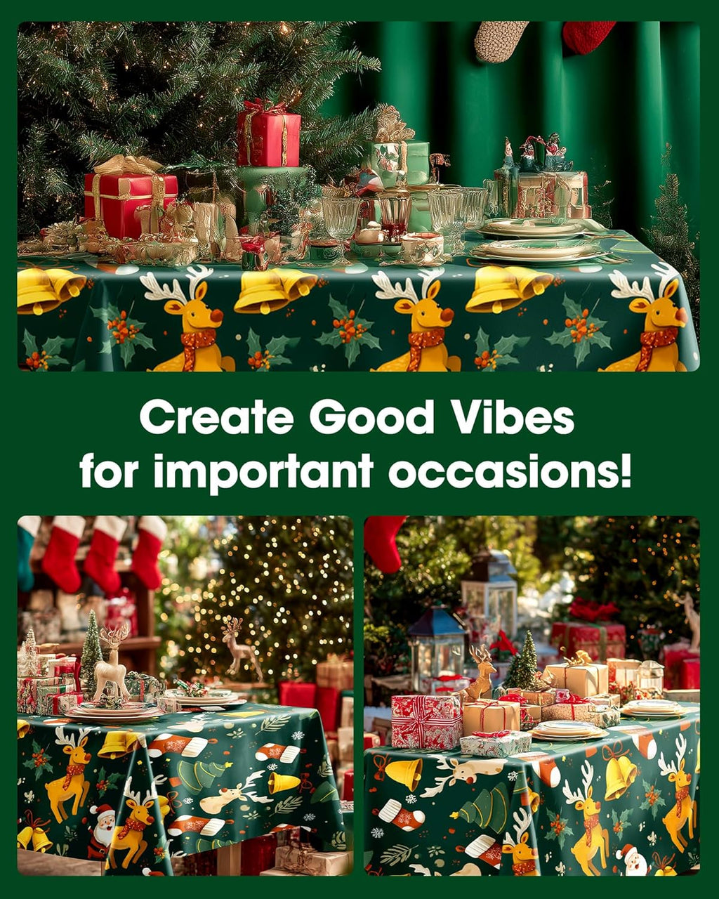 Pureegg Disposable Plastic Tablecloths - Sturdy Leakproof Covers for Parties & Weddings | 54 x 108 Inch, Christmas Green (8 Pack)