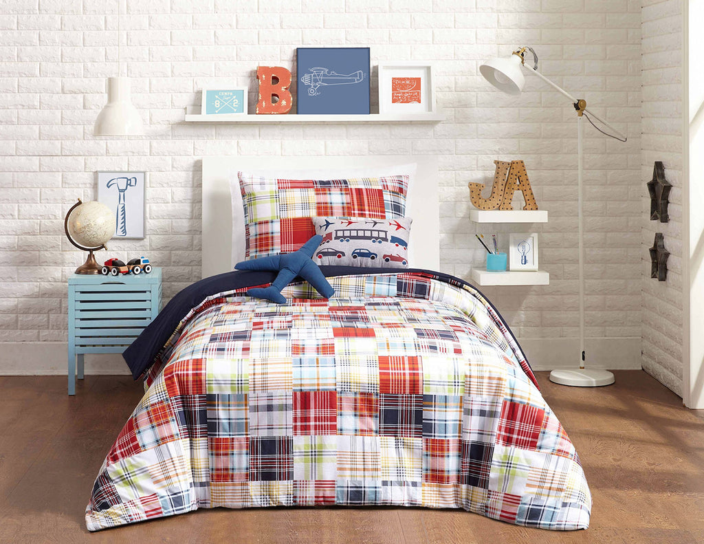 URBAN PLAYGROUND Kids Boys Cotton Comforter Set (Includes 2 Pillows) (Twin, Plaid)