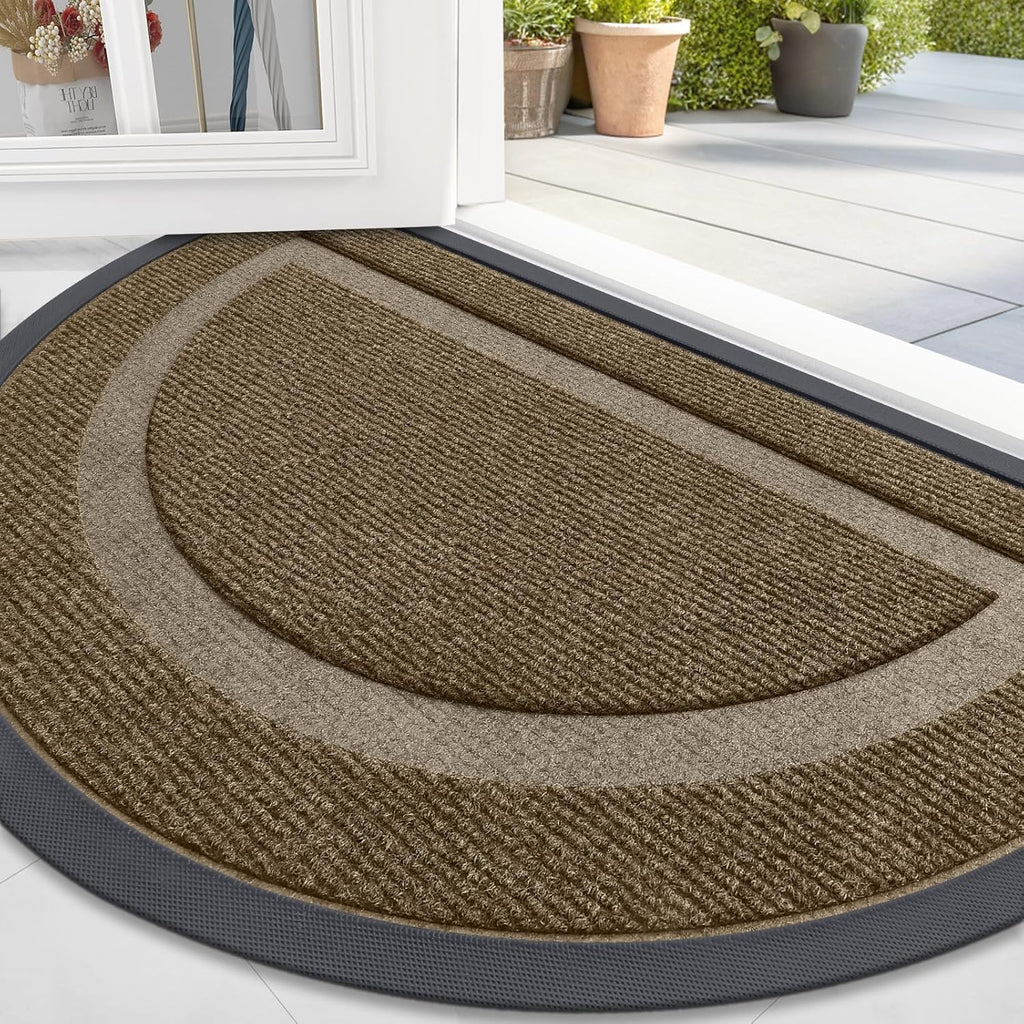 OLANLY Half Circle Door Mat - Waterproof All-Season Doormat for Indoor/Outdoor Use | 36x24, Brown
