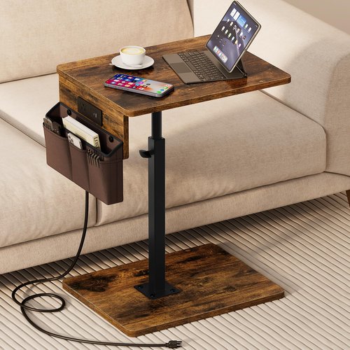 Vagusicc Sofa Armrest Tray Table for Couch - 360° Swivel Height Adjustable Side Table for Small Spaces, Snack Side Table for Bed or Chair, C Shaped End Table Snack Table for Eating Dinner Laptop