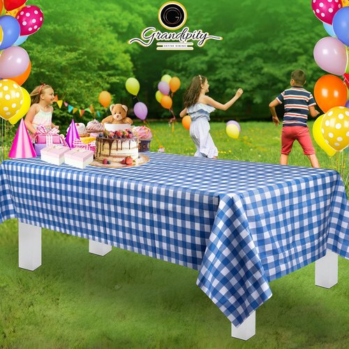 Grandipity Blue Gingham Checkered Tablecloths - Disposable 54" x 108" for 6ft to 8ft Rectangular Tables | 6 Pack Premium Quality