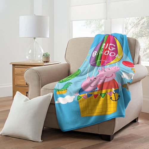 Northwest Peppa Pig Micro Raschel Throw Blanket, 46" x 60", Big Balloon