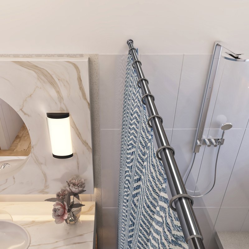 Chrome Adjustable Tension Shower Rod 42-72 Inches No Drill Expandable Bathroom Curtain Rod