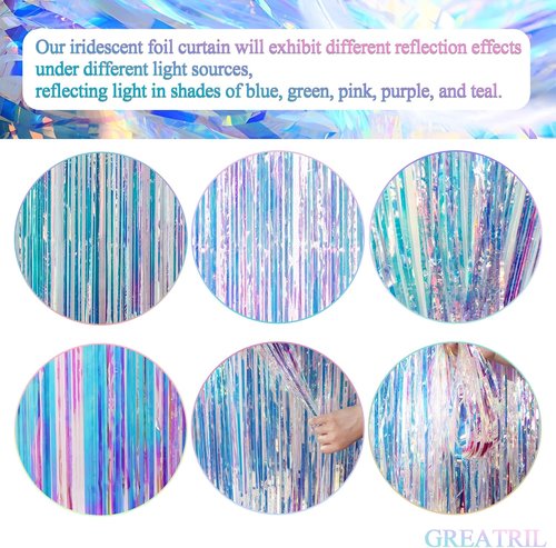 GREATRIL Iridescent Foil Fringe Curtains - 2 Pack with Pink Party Table Cloths - Perfect for Backdrop Decor