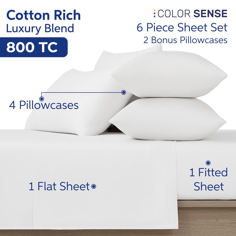 Full White Cotton-Rich 800 Thread Count Bed Sheet Set - Deep Pocket Variation 1