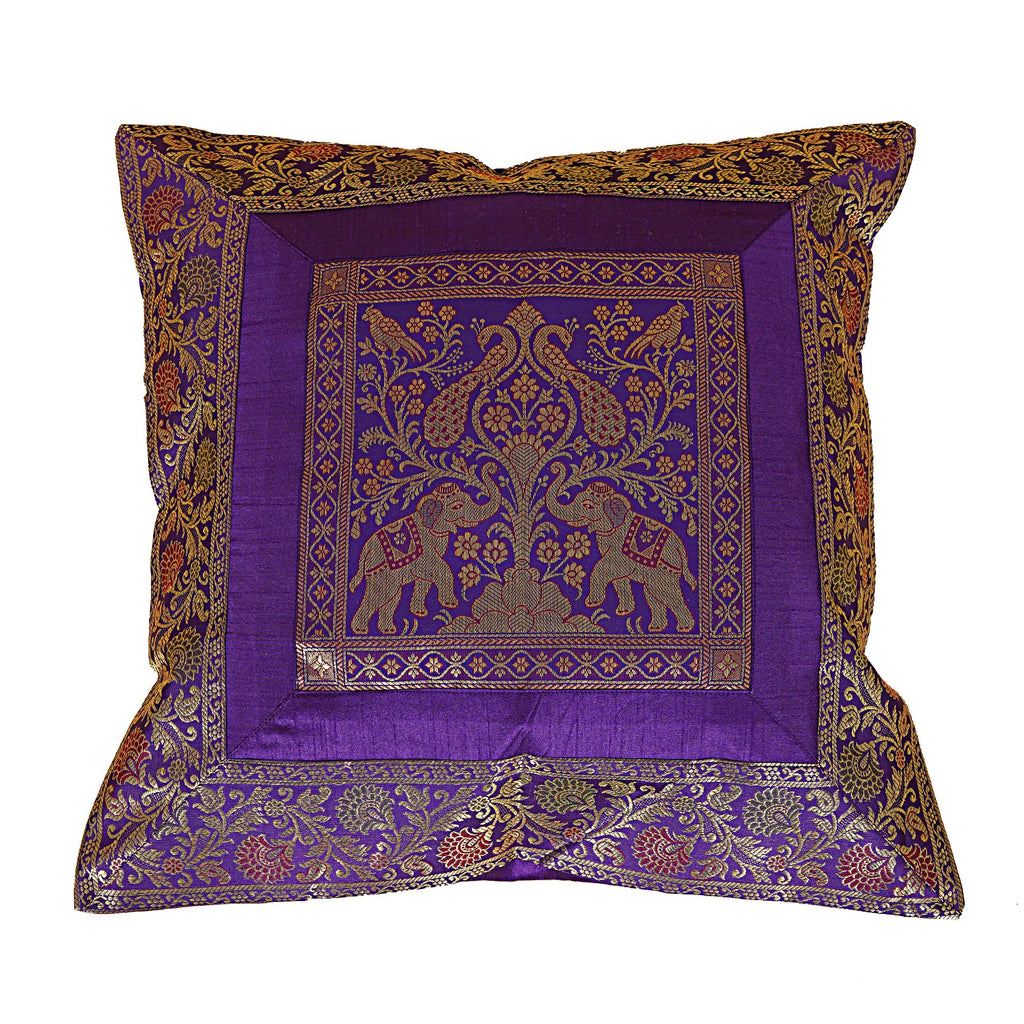 Shubhlaxmifashion Indian 10 Pcs 20x20 Inch 50x50 CM Elephant Banarsi Silk Indian Ethnic Bohemian Decorative Cushion Cover Handcrafted Patchwork Sari Throw Pillow Boho Decor Cushion Cover for GIF