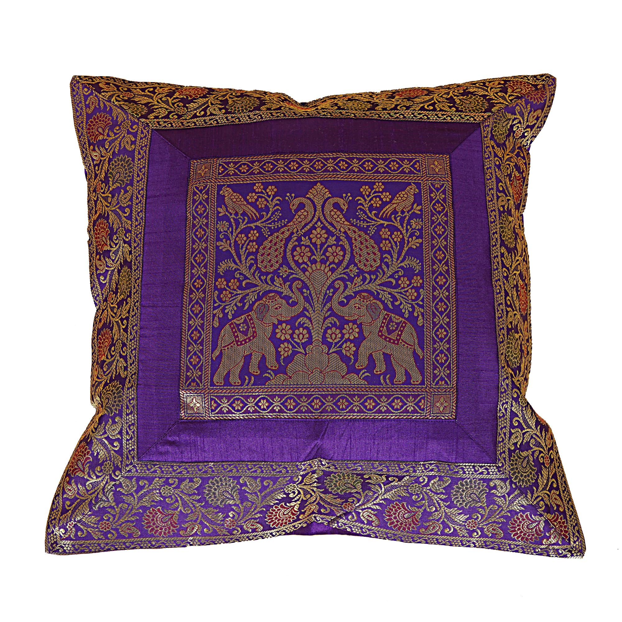 Shubhlaxmifashion Indian 10 Pcs 20x20 Inch 50x50 CM Elephant Banarsi Silk Indian Ethnic Bohemian Decorative Cushion Cover Handcrafted Patchwork Sari Throw Pillow Boho Decor Cushion Cover for GIF