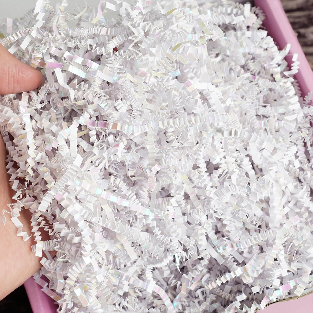 Uptotop 1/2 LB Crinkle Cut Paper Shred Filler for Gift Wrapping, Gift Basket Filling, Perfect for Birthday, Christmas, Thanksgiving, Halloween, Easter, Valentine's Day, Mother's Day, Father's Day, Wedding & Holiday Decor, Diamond White