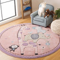 SAFAVIEH Carousel Kids Collection Area Rug - 4' Round, Blush Pink, Animal Design, Easy Care & Non-Shedding, Ideal for High Traffic Areas for Boys & Girls in Playroom, Nursery (CRK120U-4R)