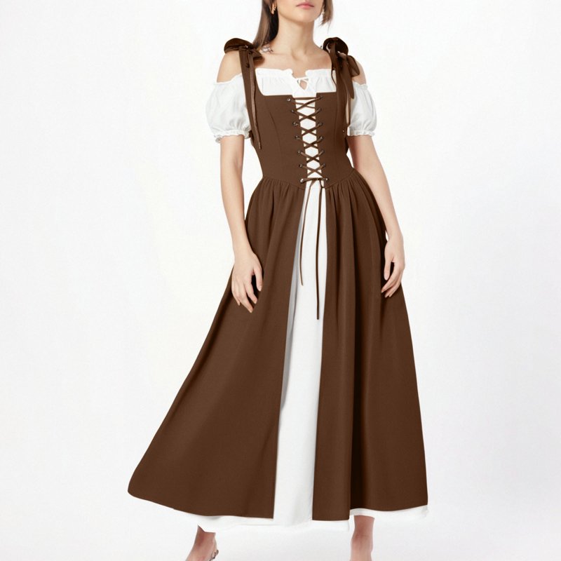 Women’s Renaissance Medieval Dress Vintage Costume AA Brown M