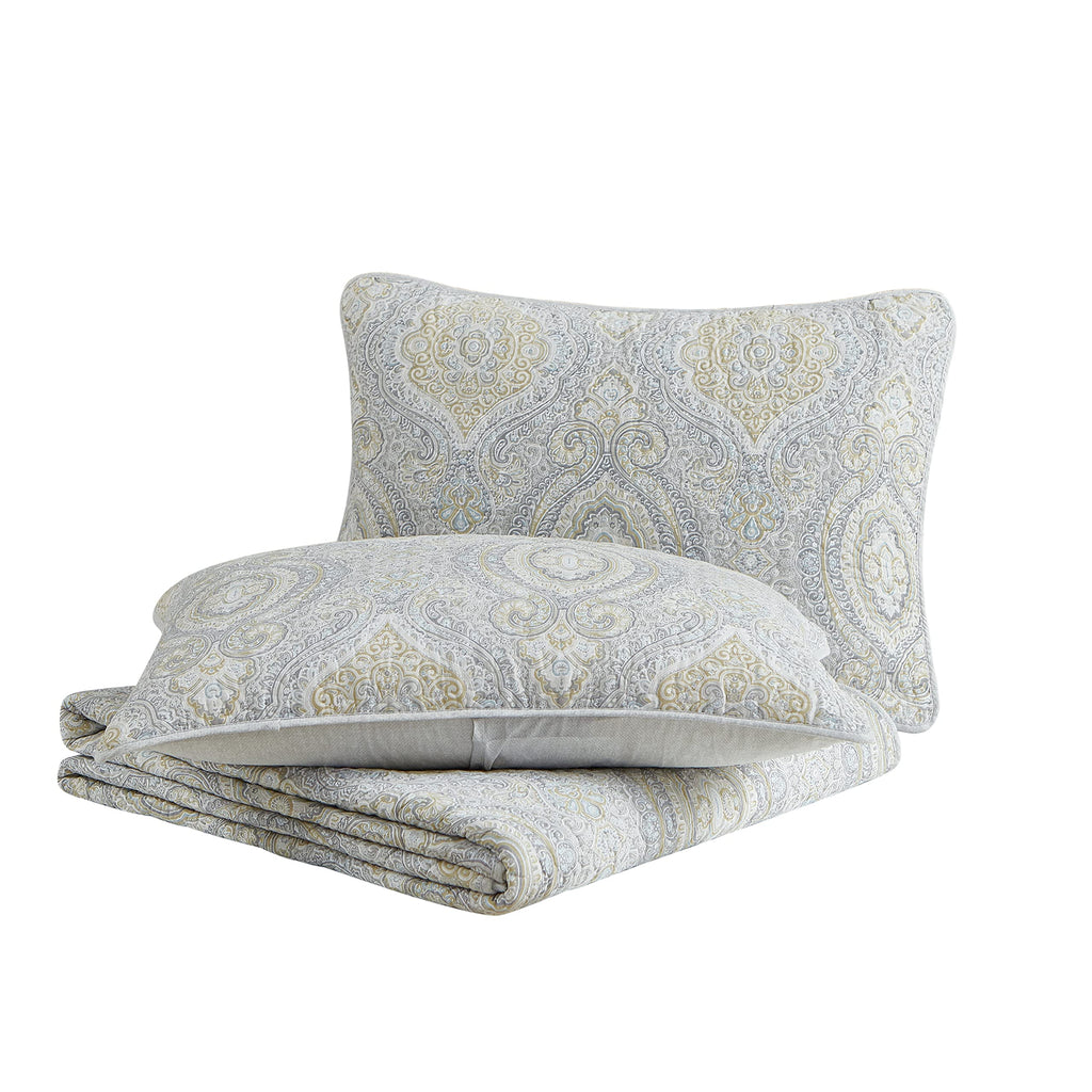 Tommy Bahama - King Quilt Set, Reversible Cotton Bedding with Matching Shams, Coastal Bedspread, Super Soft Bedding Set (Turtle Cove Grey, King)
