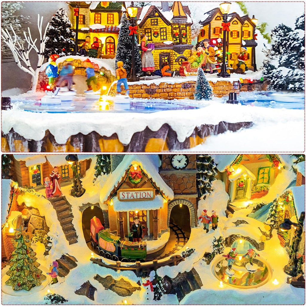 Sieral Miniature Christmas Village Pond - 6-Piece Ice Skating Rink Figurines | 4-Inch Holiday Decor
