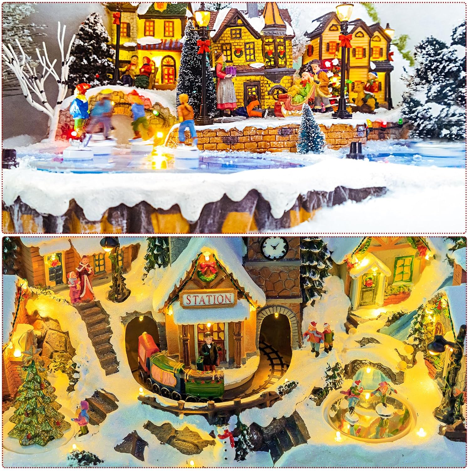 Sieral Miniature Christmas Village Pond - 6-Piece Ice Skating Rink Figurines | 4-Inch Holiday Decor