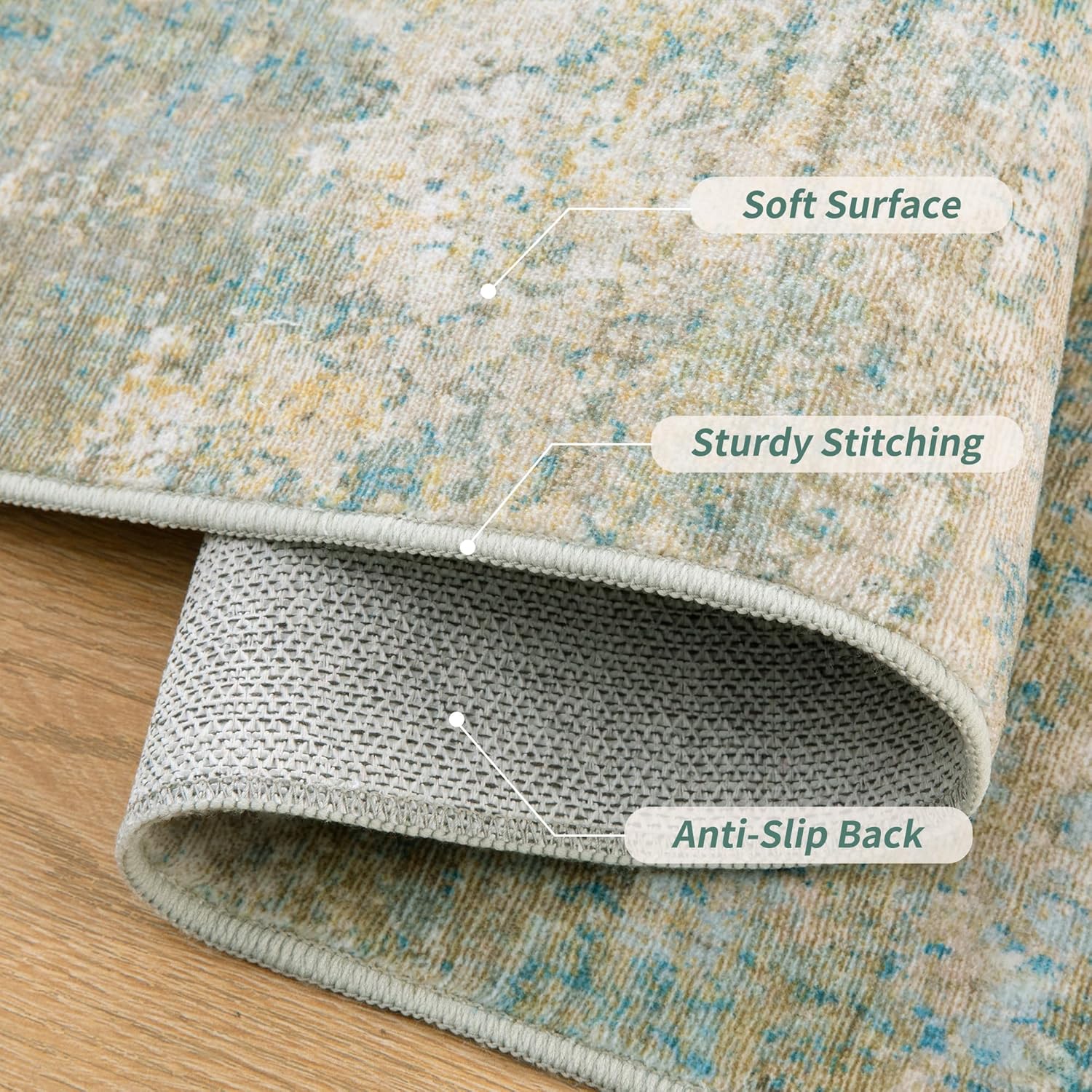 Tangsoo Washable 2x3 Area Rug - Modern Non-Slip Soft Rug for Entryway, Kitchen, Bathroom | Blue/Beige