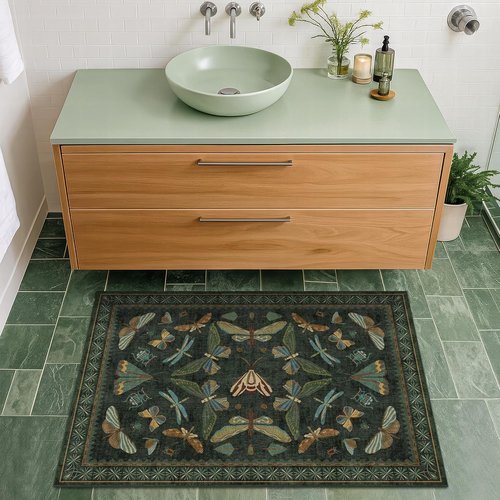 Hazo Haus Entryway Rug - Dark Green 2x3 Washable Non-Slip Throw Rug for Kitchen & Bathroom