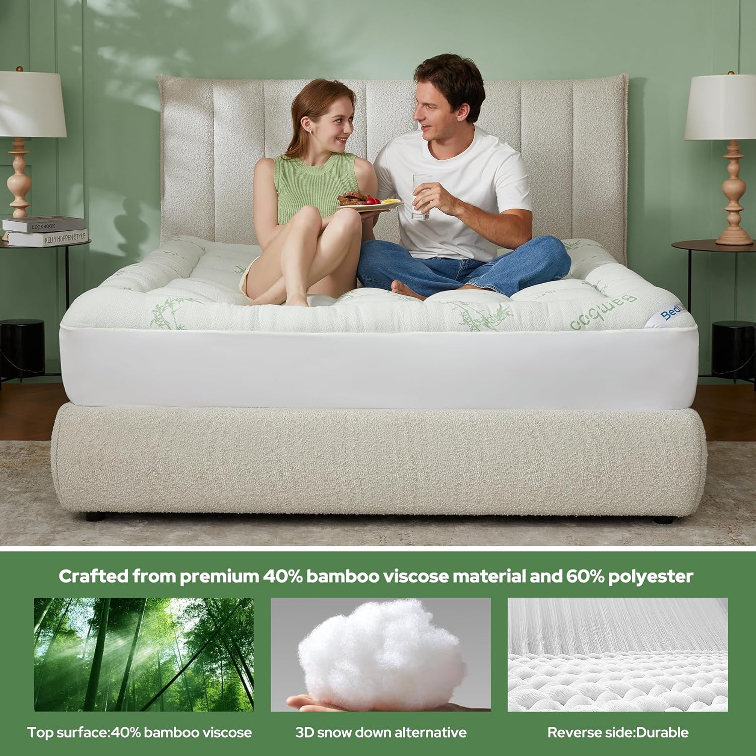 BEDLORE Twin XL Mattress Topper - Soft Bamboo Viscose Pillow Top with Deep Pockets for Comfort