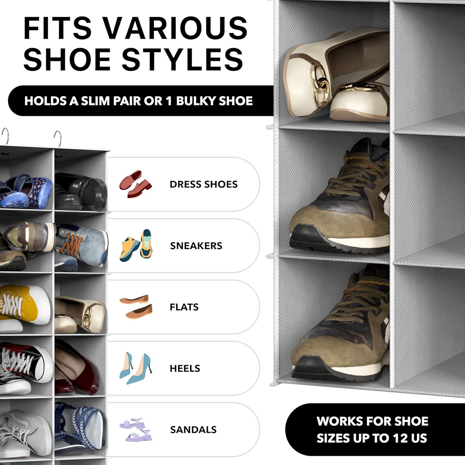 Simple Houseware 24-Section Hanging Shoe Organizer - Gray Closet Storage Solution