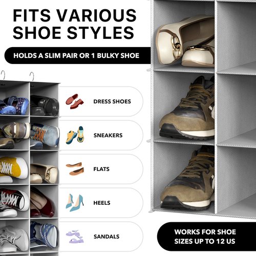 Simple Houseware 24 Section Shelves Hanging Shoes Organizer Holder for Closet, Gray