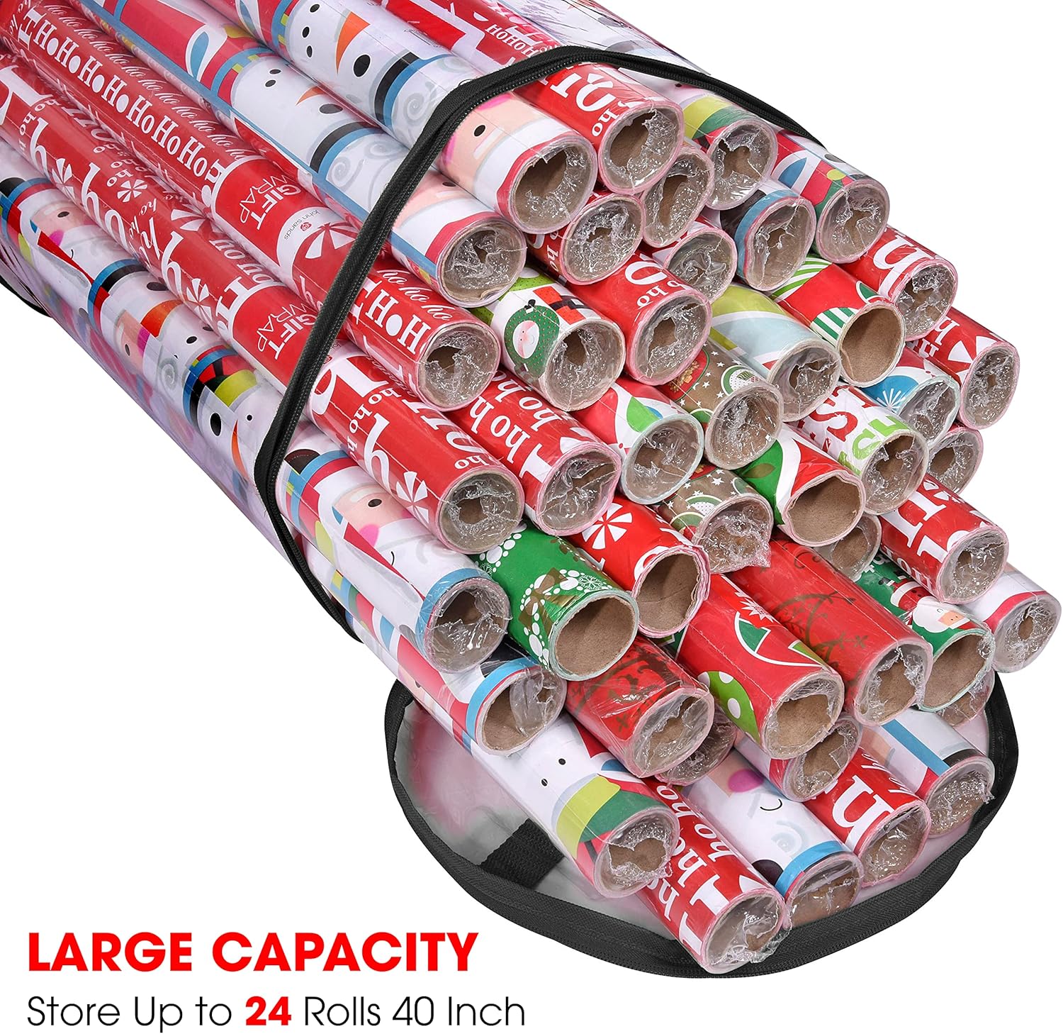 Primode Wrapping Paper Storage Bag - Heavy Duty Organizer for 24 Rolls | Fits 40-Inch Long Rolls (Black)