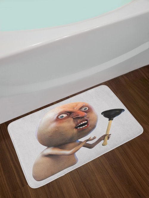Ambesonne Humor Bath Mat, Why You No Plunger Guy Meme Face Angry Grumpy Washroom Design Print, Plush Bathroom Decor Mat with Non Slip Backing, 30.2" x 20", Tan and Peach
