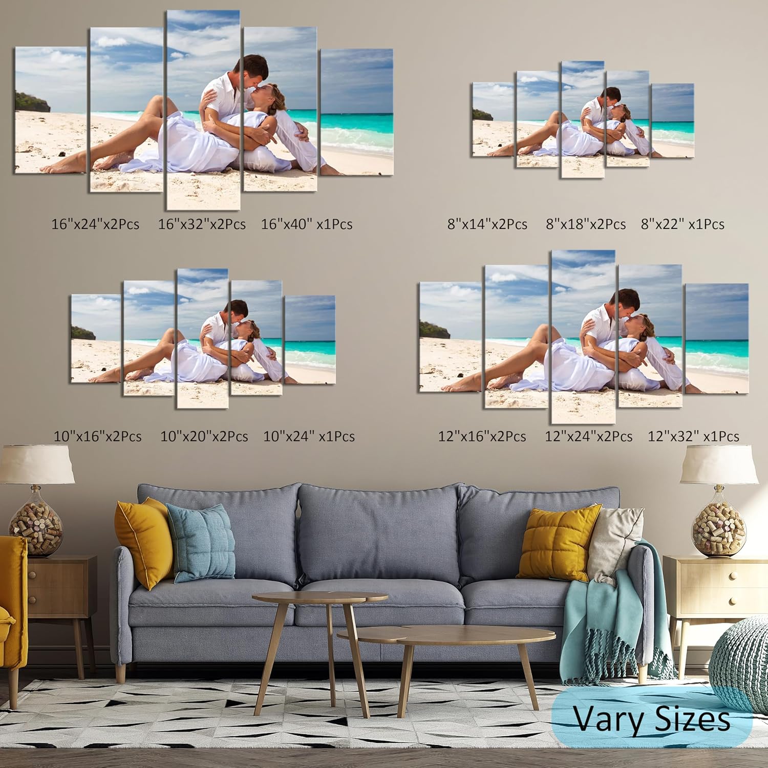 ZHIYYHAO Customized Canvas Prints - Personalized Family Portraits & Pet Photos | Framed Wall Art (5 Panels, Various Sizes)