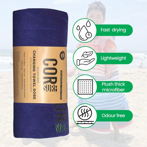 COR Surf Poncho Changing Towel Robe with Hood and Front Pocket for Kids, Doubles Up As Beach Towel and Blanket, Made of Quick Dry Microfiber, Fits Ages 3-8 Years Old (Light Blue, one Size fits Most)