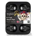 Wrenbury Large Skull Baking Pan - 6 Cup Metal Muffin Tin for Pizza Cupcakes