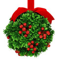 5" Glitter Mistletoe Kissing Ball Christmas Ornament - Hanging Mistletoe Decoration for Doorway - Kiss Mistletoe Ornament - Christmas Mistletoe Ball with Red Berries Friendship Holiday Decoration