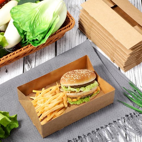 Chinco 300 Pieces Paperboard Kraft Food Trays 4 Corner Pop up Food Tray Disposable Foldable Cardboard Movie Night Snack Party Container Box for Holding Drink at Stadiums or Theaters (Brown)