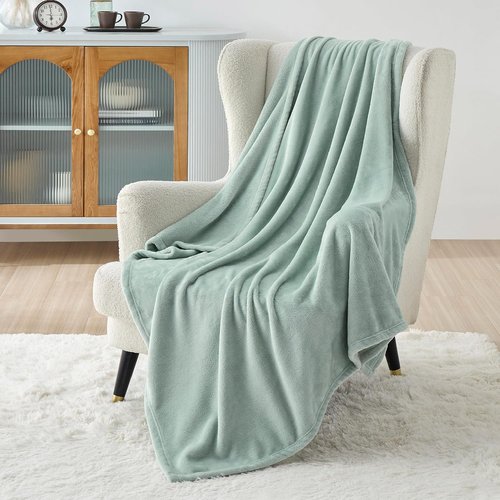 Bedsure GentleSoft Fleece Throw Blanket - Soft Sage Green 300GSM Plush Cozy Blanket for Home & Travel