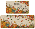 Baccessor Fall Pumpkins Kitchen Rugs Set of 2,Thanksgiving Autumn Pumpkins Floral Leaves Low-Profile Non Slip Absorbent Kitchen Mats for Floor Farmhouse Home Decor 17x29 and 17x47 Inch