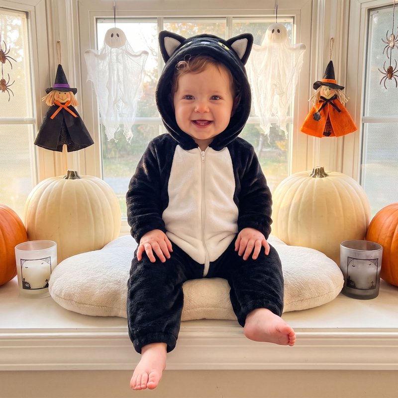 White Toddler Cat Costume Jumpsuit for 6-9 Months Halloween Cosplay Outfit