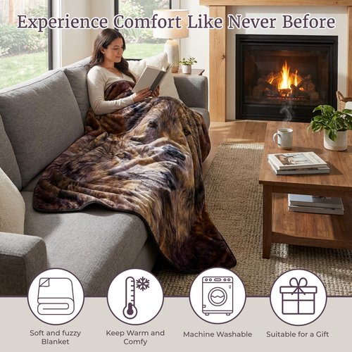 Wolf Blanket – 80x92-inch Printed Pair of Wolves Blanket - Plush Thick 8lb Faux Mink Queen Throw Blanket for Couch, Sofa, or Bed by Lavish Home