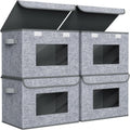 Univivi Foldable Storage Boxes - Large Collapsible Bins with Lids | 4-Pack Grey Organizers (17'' x 12'' x 12'')