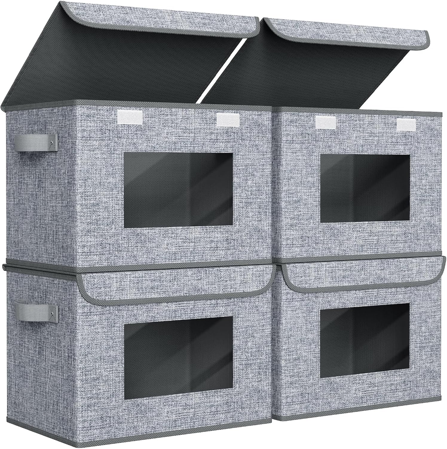 Univivi Foldable Storage Boxes - Large Collapsible Bins with Lids | 4-Pack Grey Organizers (17'' x 12'' x 12'')