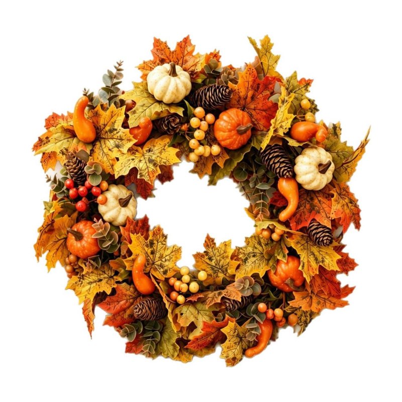 Black Fall Maple Pumpkin Berry Wreath - 19.69in Farmhouse Halloween & Thanksgiving Decor