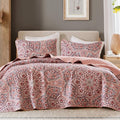 Comfort Spaces Valerie Boho Quilt Set Twin/Twin XL Pink - Soft Reversible Watercolor Medallion Bedding, Lightweight All Season Bedspread for Kids Teens Dorm Guest Room