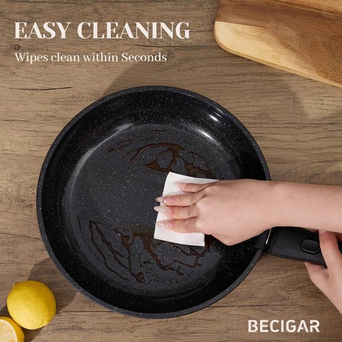 BECIGAR 21PCS ceramic cookware set,Nonstick ceramic pan, Removable Handle pots and pans set, Stackable Pan Set, Nonstick Pots and Pans Set Non Stick(Black)