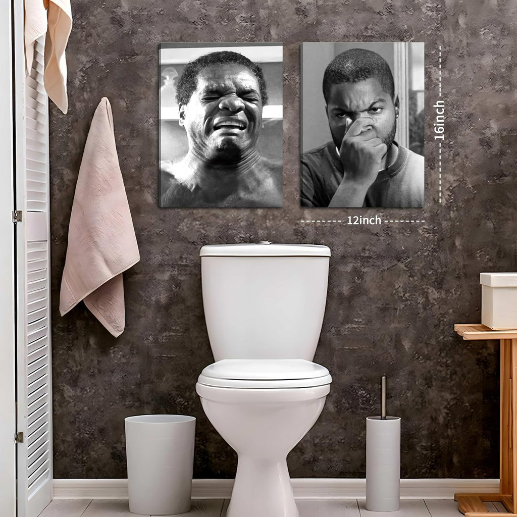 Skiennix Framed Funny Bathroom Canvas Wall Art Set - Vintage Comedy Movie Posters, 12x16in