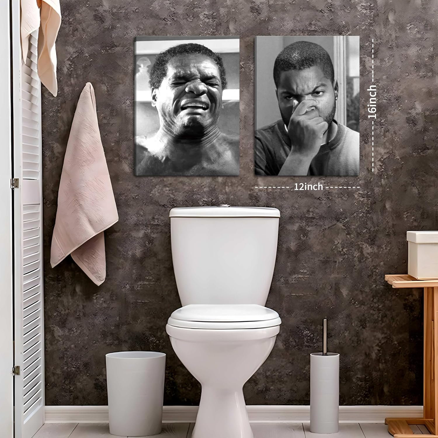 Skiennix Framed Funny Bathroom Canvas Wall Art Set - Vintage Comedy Movie Posters, 12x16in