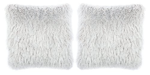 SAFAVIEH Home Modish Metallic Silver Metallic 20-inch Decorative Shag Pillow (Set of 2)
