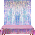 GREATRIL Iridescent Foil Fringe Curtains - 2 Pack with Pink Party Table Cloths - Perfect for Backdrop Decor