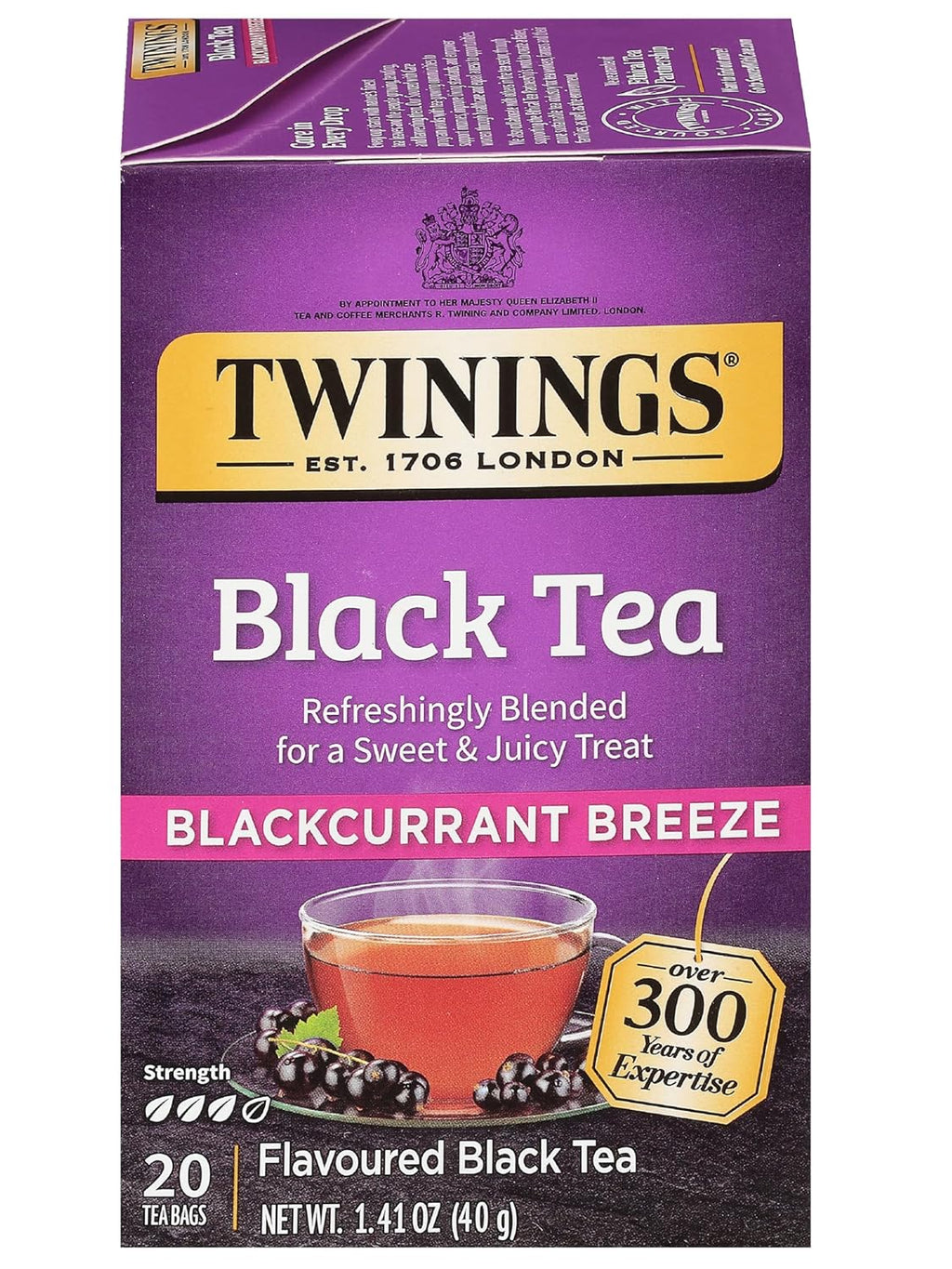 Twinings of London Blackcurrant Breeze Black Tea - Strong, Sweet & Tangy Flavor | 20 Tea Bags
