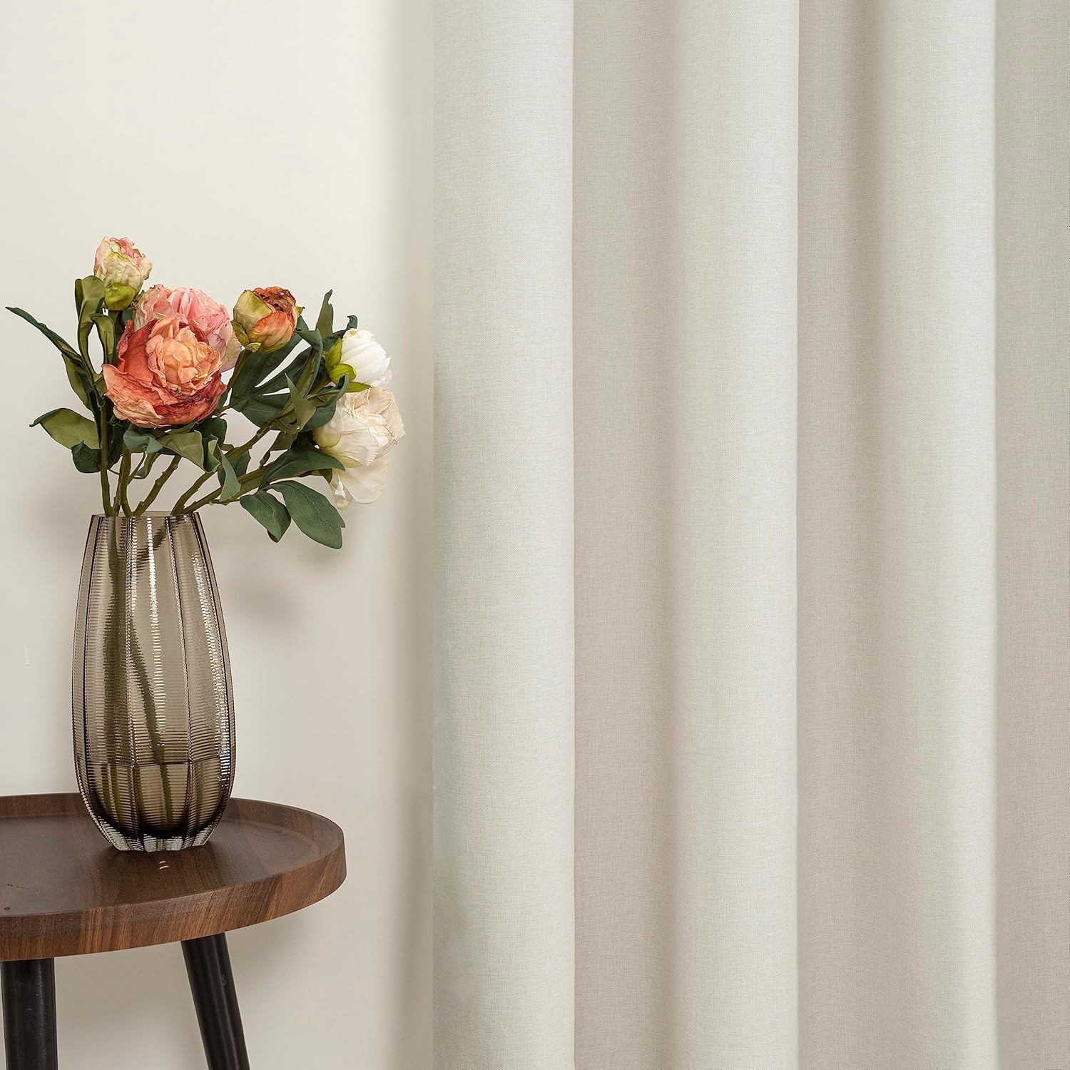 YoungsTex Linen Blackout Curtains - 63 Inch Thermal Insulated Drapes | Full Room Darkening, 2 Panels, Black