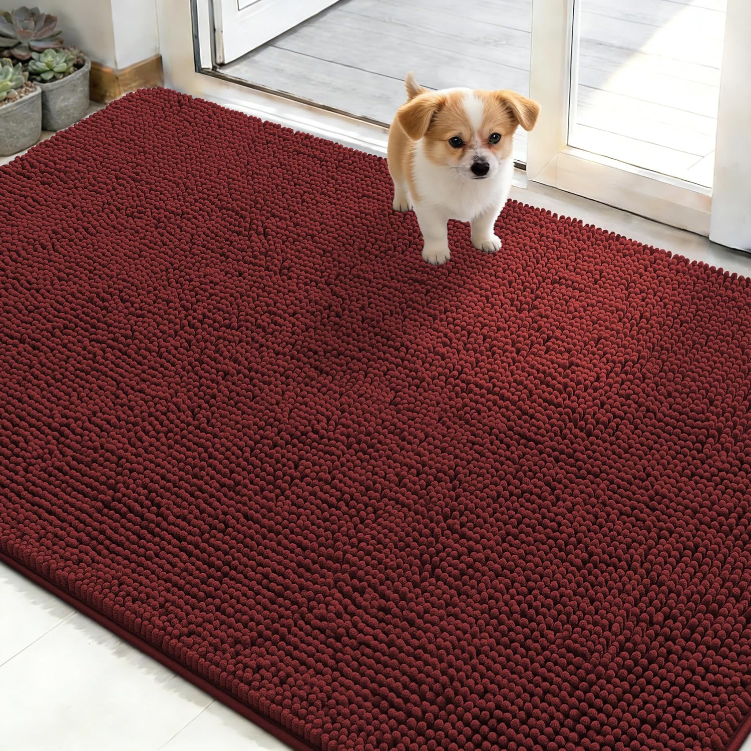 OLANLY Dog Door Mat - Absorbent Non-Slip Washable Doormat for Muddy Paws | 50x30, Caramel Russet
